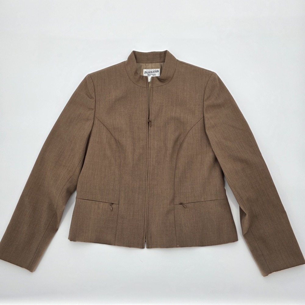 Pendleton VTG Jacket Sz 10 Zip Up Virgin Wool Brown Equestrian City‎ Classy Date